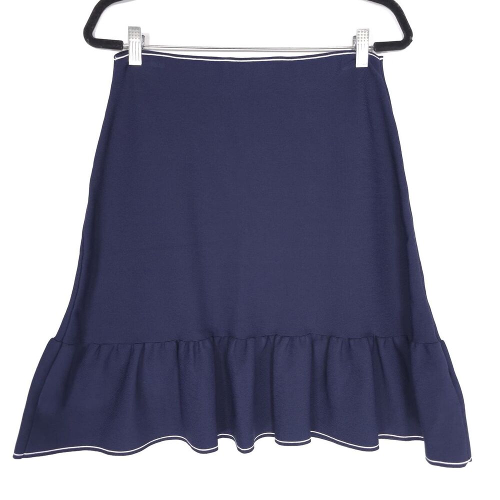 GIANNI BINI New Jason Knit Mini Skirt MEDIUM Women’s Navy Flare Flounce Hem‎